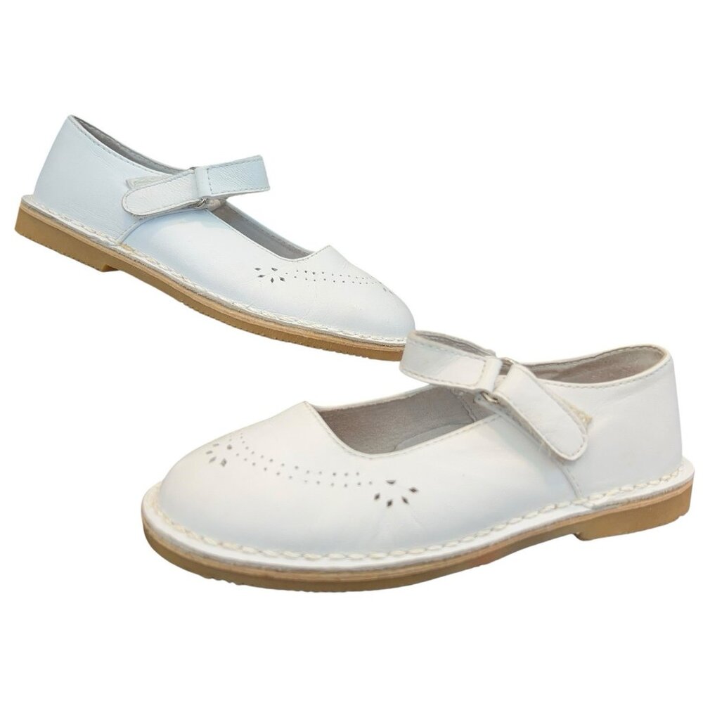 L’Amour White Leather Perforated Mary Jane Shoes Girl Size 12 Dress Easter Fancy